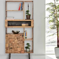 Viadurini Living Moderne Design Bücherregale-Design-Bücherregal aus Eisen und Akazienholz - Desdemona