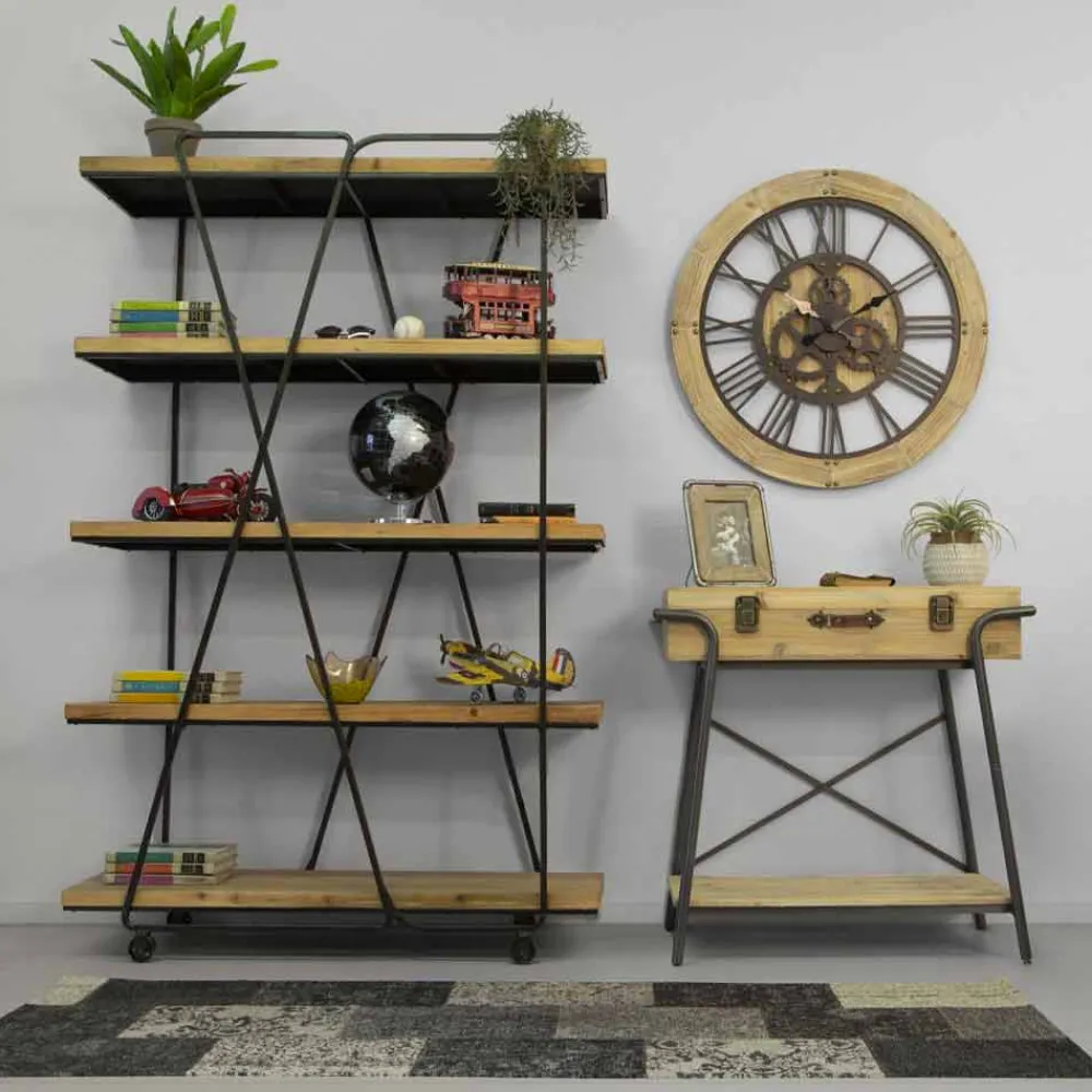 Viadurini Living Moderne Design Bücherregale-Design-Bodenregal im Industriestil aus Holz und Eisen - Soline