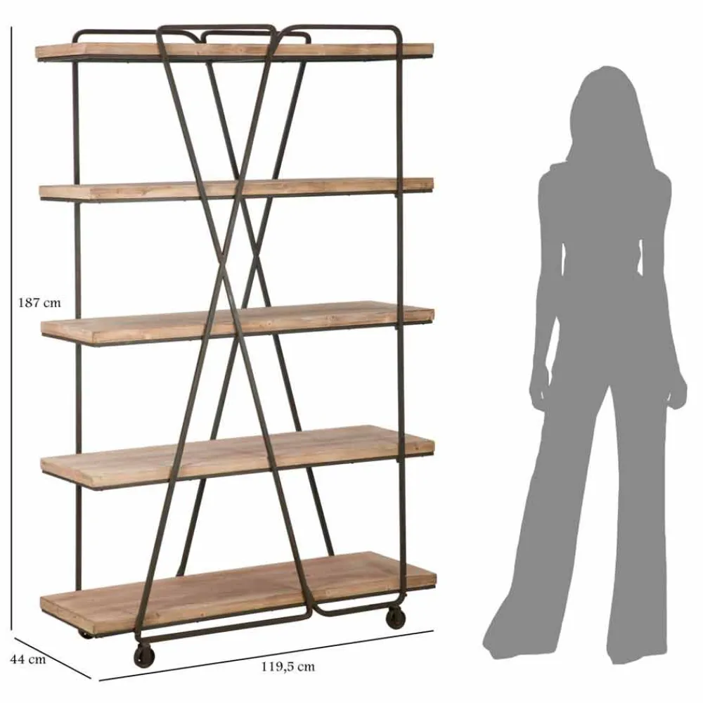 Viadurini Living Moderne Design Bücherregale-Design-Bodenregal im Industriestil aus Holz und Eisen - Soline