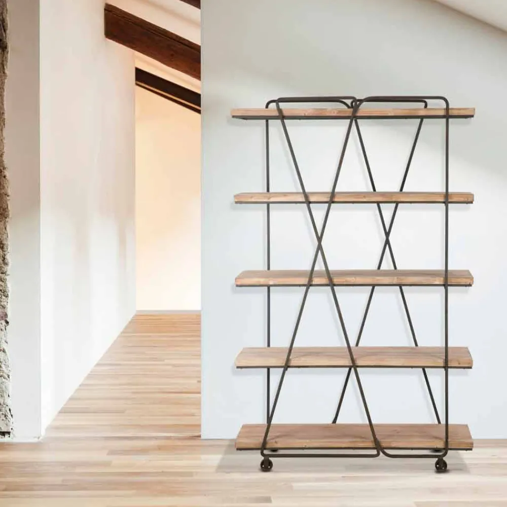 Viadurini Living Moderne Design Bücherregale-Design-Bodenregal im Industriestil aus Holz und Eisen - Soline