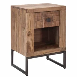 Viadurini Living Nachttische-Designer Nachttisch mit Schublade aus Akazienholz und Eisen - Dionne