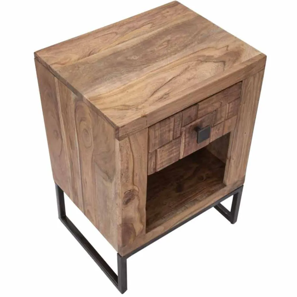 Viadurini Living Nachttische-Designer Nachttisch mit Schublade aus Akazienholz und Eisen - Dionne