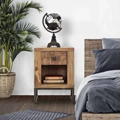Viadurini Living Nachttische-Designer Nachttisch mit Schublade aus Akazienholz und Eisen - Dionne