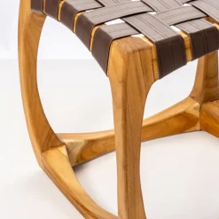 Viadurini Bathroom Duschhocker-Designer-Badezimmerhocker aus Teakholz mit geflochtener Sitzfläche – Yucca