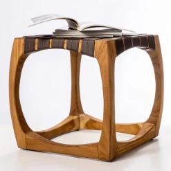 Viadurini Bathroom Duschhocker-Designer-Badezimmerhocker aus Teakholz mit geflochtener Sitzfläche – Yucca