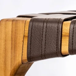 Viadurini Bathroom Duschhocker-Designer-Badezimmerhocker aus Teakholz mit geflochtener Sitzfläche – Yucca