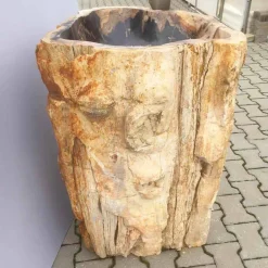 Viadurini Bathroom Steinwaschbecken-Designer-Waschtisch mit Sockel aus versteinertem Ley-Holz, handgefertigt