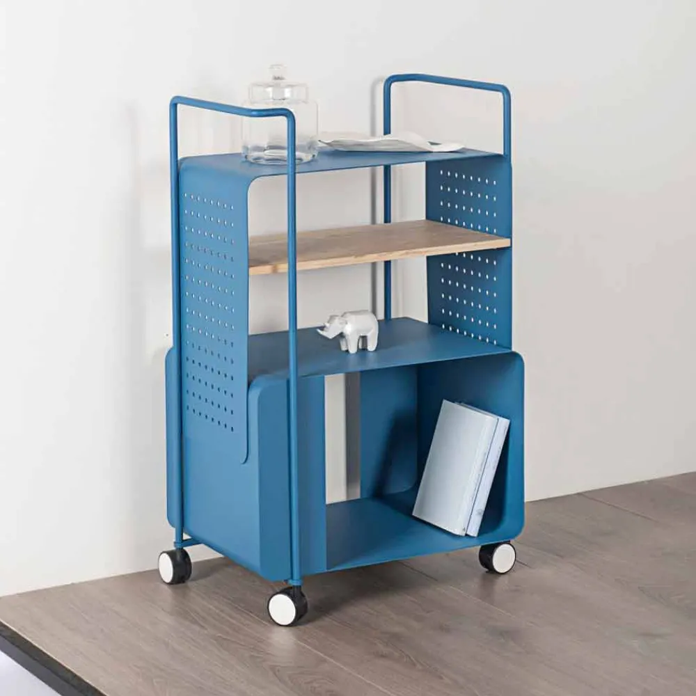 Viadurini Living Küchenzubehör-Designwagen aus Stahl mit Eschendeckel Made in Italy - Murella