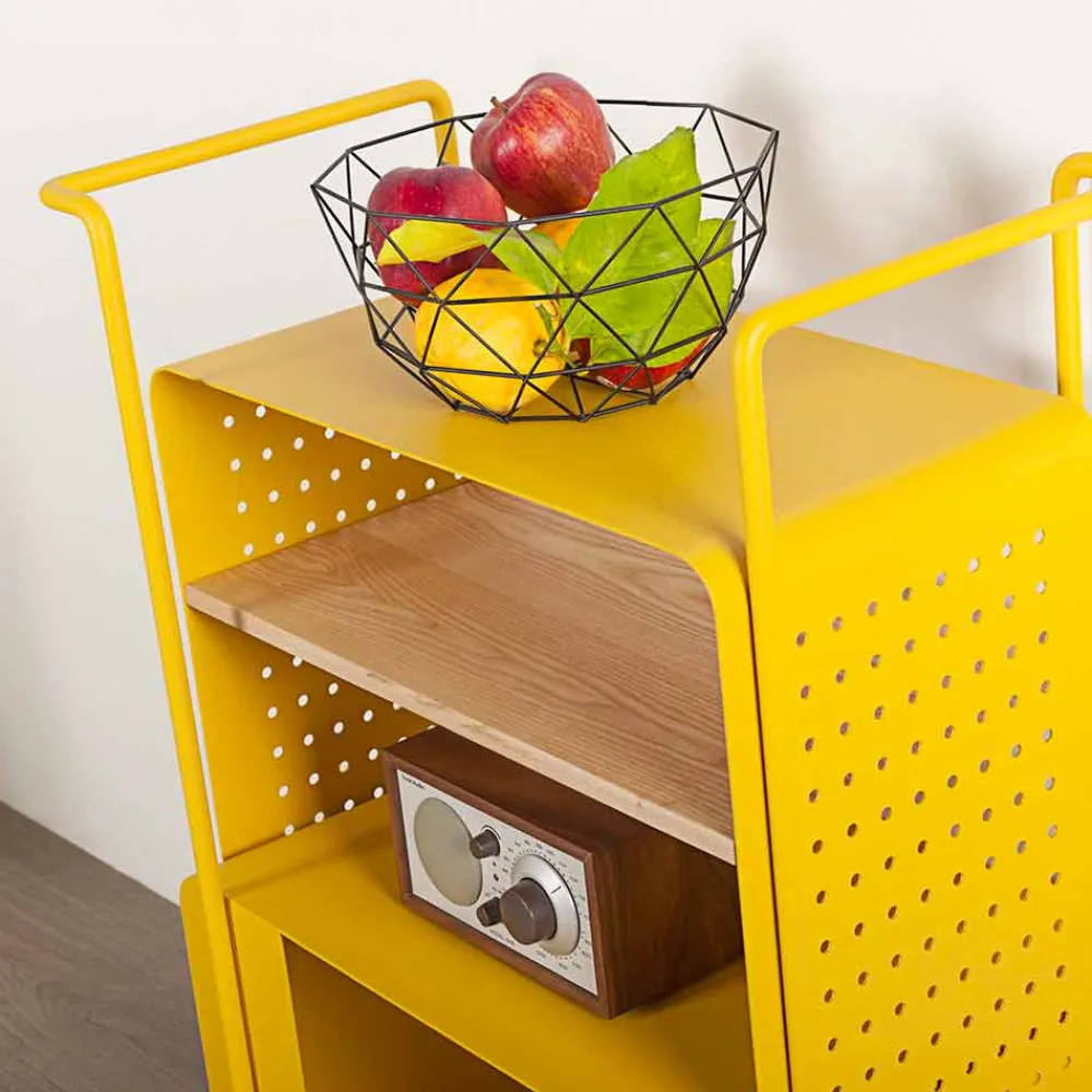 Viadurini Living Küchenzubehör-Designwagen aus Stahl mit Eschendeckel Made in Italy - Murella