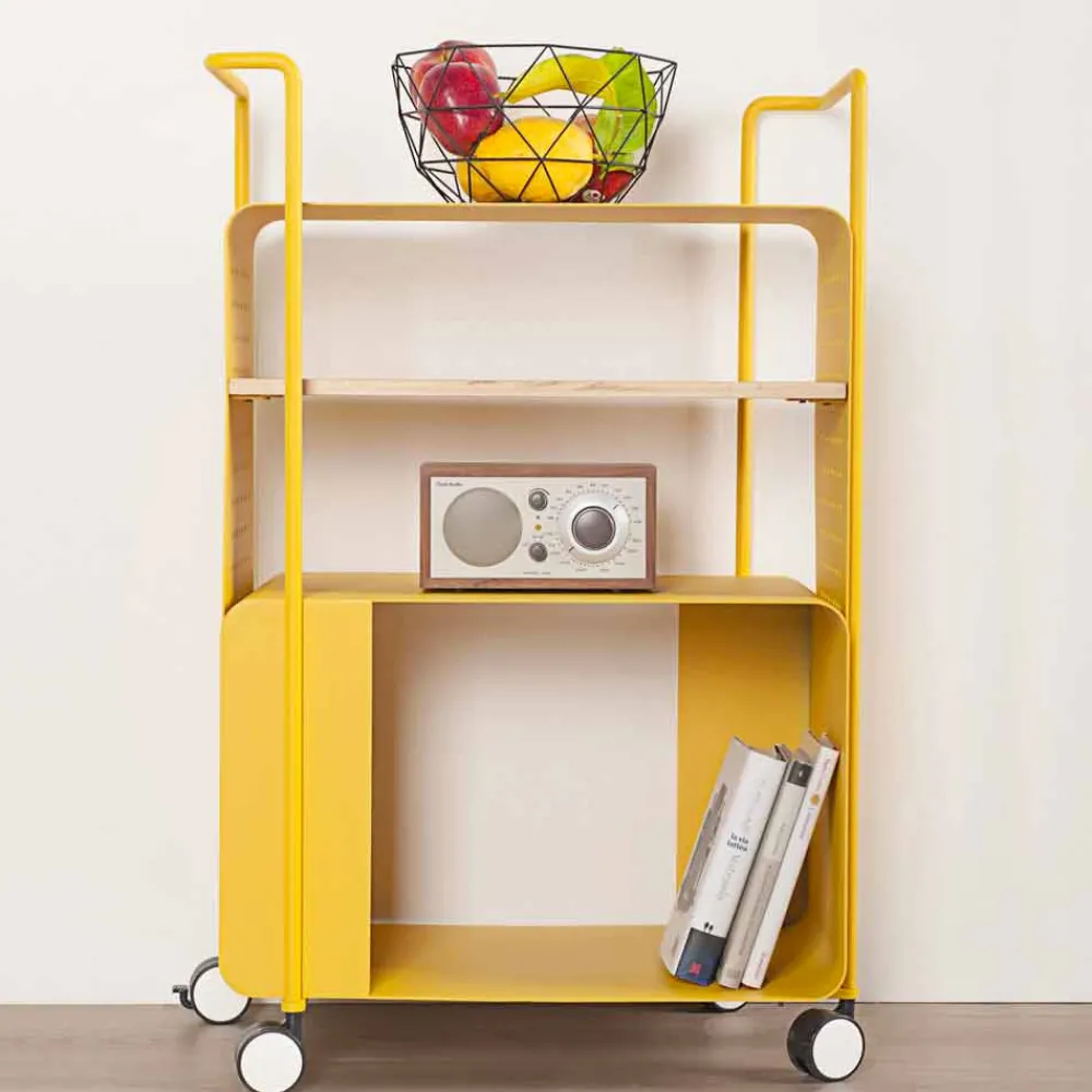 Viadurini Living Küchenzubehör-Designwagen aus Stahl mit Eschendeckel Made in Italy - Murella