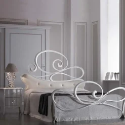 Viadurini Night Design Schmiedeeisen Doppelbetten-Doppelbett aus Eisen mit passendem Fußteil, hergestellt in Italien – Laser