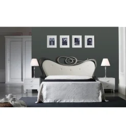 Viadurini Night Design Schlafzimmer Komplett-Doppelbett aus Eisen und echtem Leder, 2 Nachttische und Matratze – Gründe