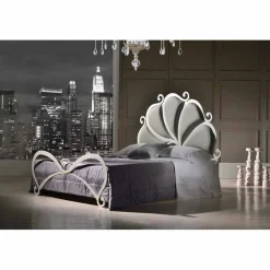 Viadurini Night Design Maßgeschneiderte Möbel|Schmiedeeisen Doppelbetten-Doppelbett gepolstert 160x190 cm aus Eisen mit Kristall Kimberly