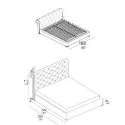 Viadurini Night Design Polsterbetten-Doppelbett mit Capitonné-Polsterung und Holzfüßen - Briosco