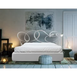 Viadurini Night Design Polsterbetten-Doppelbett mit Eisenkopfteil und gepolstertem Bettrahmen, hergestellt in Italien – Kenzo