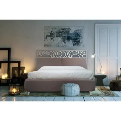 Viadurini Night Design Polsterbetten-Doppelbett mit eisernem Kopfteil und Kissen, hergestellt in Italien – Peter