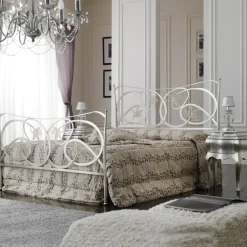 Viadurini Night Design Schmiedeeisen Doppelbetten-Doppelbett mit Fußteil in verschiedenen Ausführungen, hergestellt in Italien – Natur