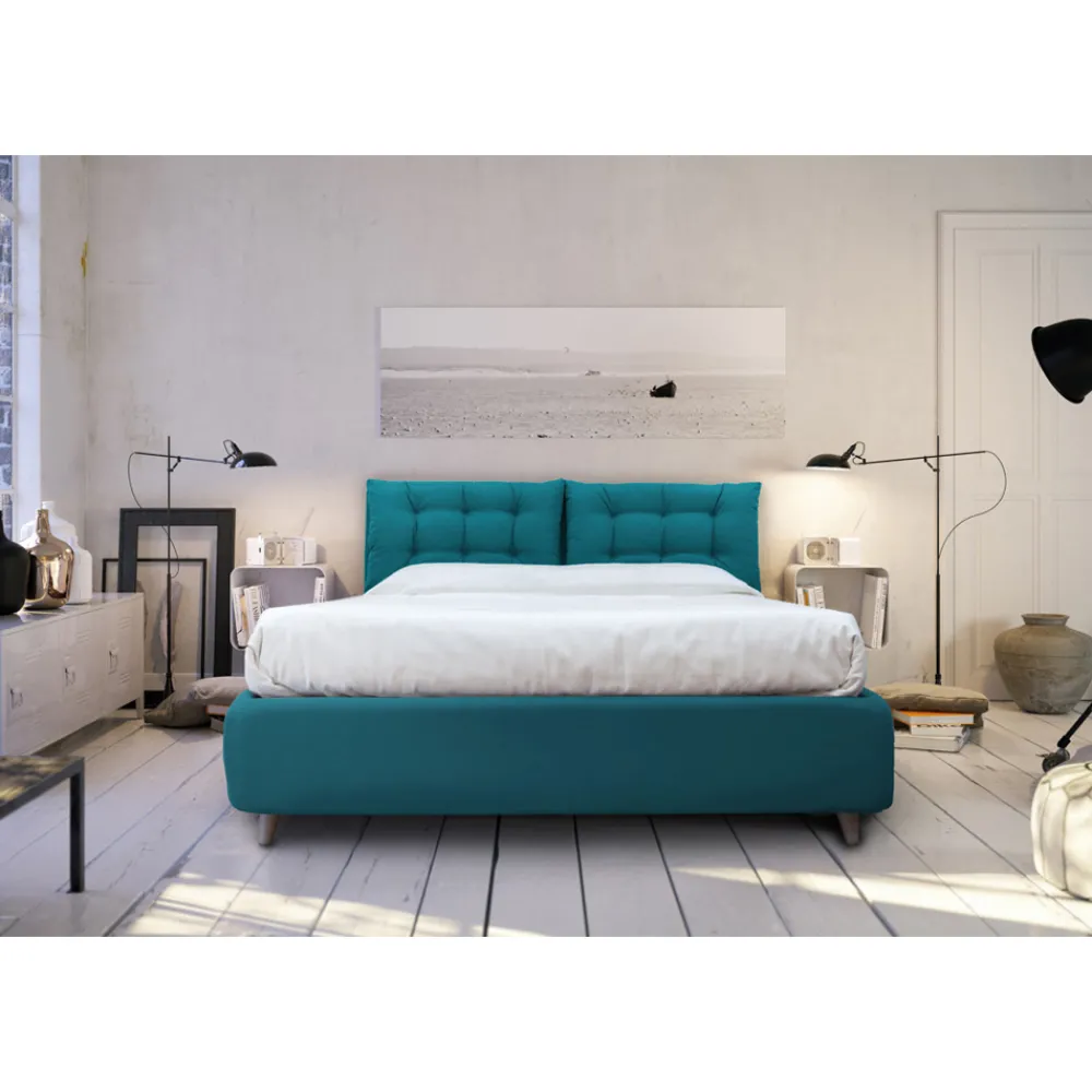 Viadurini Night Design Polsterbetten-Doppelbett mit gepolstertem Kopfteil und gepolsterten Füßen, hergestellt in Italien – Aaron