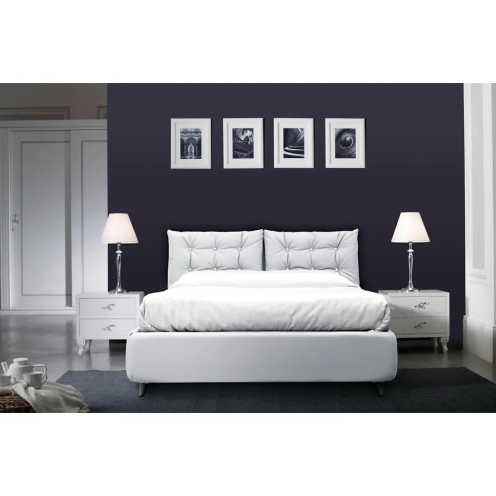 Viadurini Night Design Polsterbetten-Doppelbett mit gepolstertem Kopfteil und gepolsterten Füßen, hergestellt in Italien – Aaron