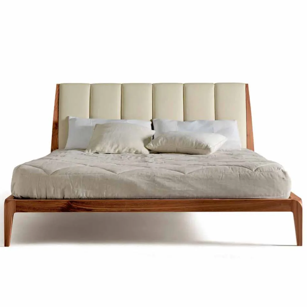 Viadurini Night Design Polsterbetten-Doppelbett mit gepolstertem Kopfteil aus Leder Menardo Design