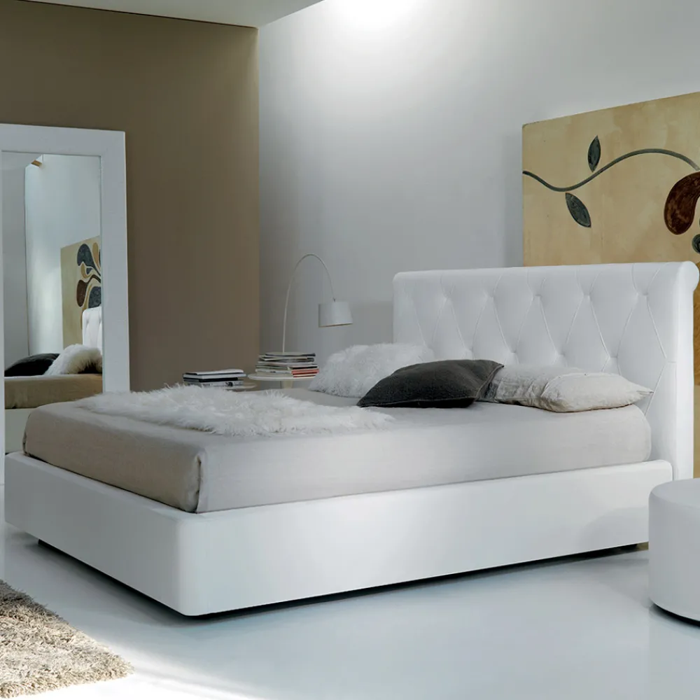 Viadurini Night Design Polsterbetten-Doppelbett mit Holzstruktur mit Polyurethan überzogen - umgedreht