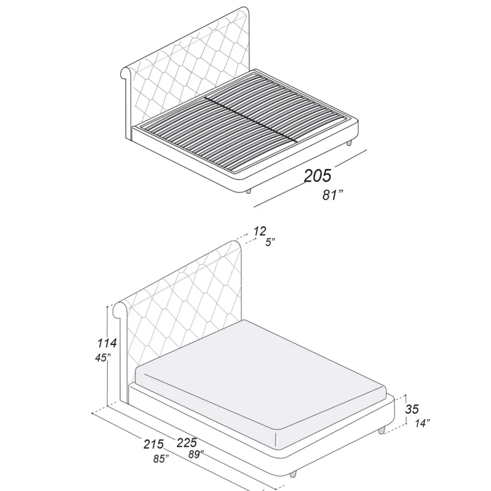 Viadurini Night Design Polsterbetten-Doppelbett mit Holzstruktur mit Polyurethan überzogen - umgedreht