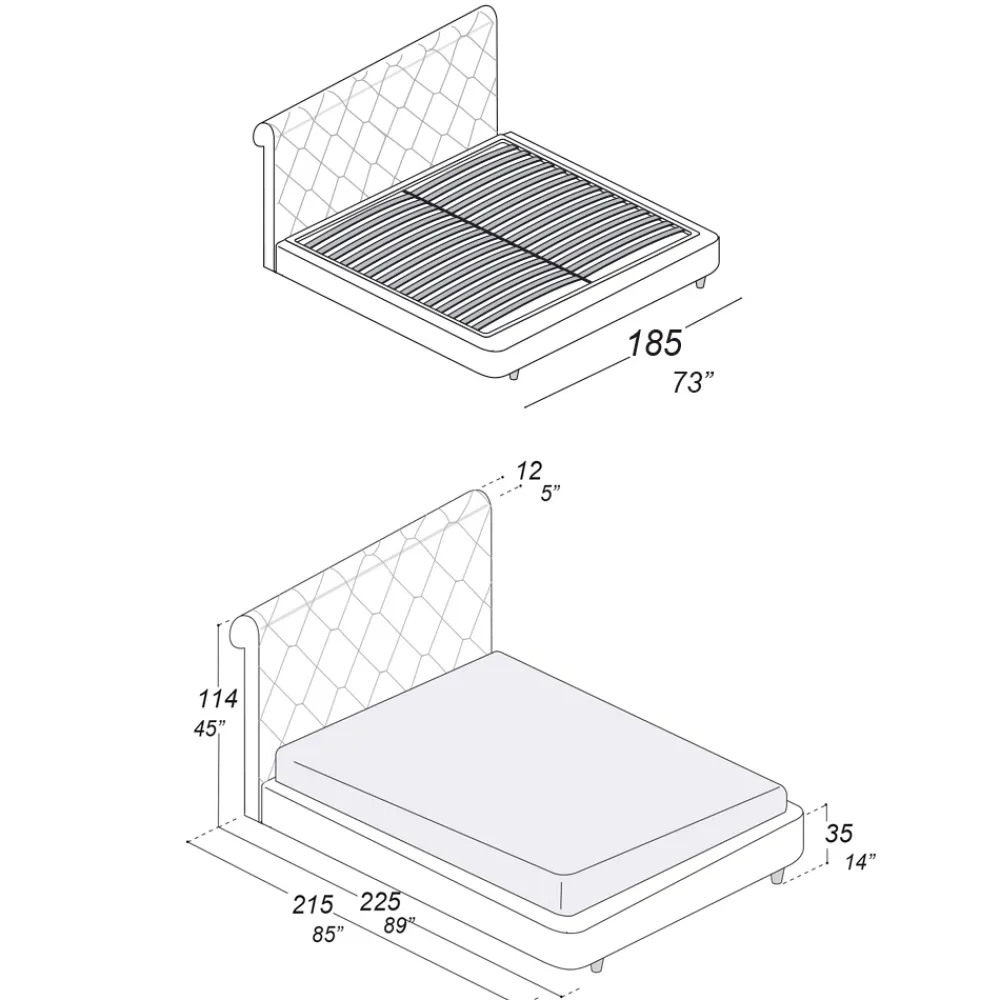 Viadurini Night Design Polsterbetten-Doppelbett mit Holzstruktur mit Polyurethan überzogen - umgedreht