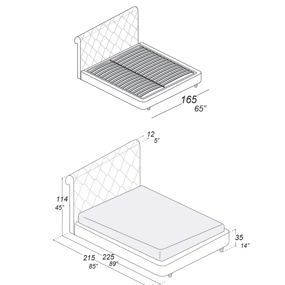 Viadurini Night Design Polsterbetten-Doppelbett mit Holzstruktur mit Polyurethan überzogen - umgedreht