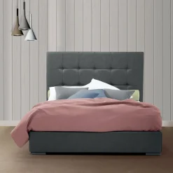 Viadurini Night Design Maßgeschneiderte Möbel|Polsterbetten-Doppelbett mit Kasten und Kingsize-Kopfteil aus Stoff oder Kunstleder - Ponente