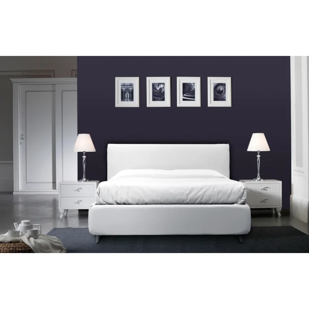 Viadurini Night Design Polsterbetten-Doppelbett mit Kopfteil aus Kunstleder, hergestellt in Italien – Fiuto