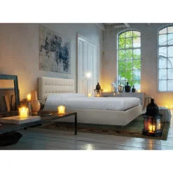 Viadurini Night Design Polsterbetten-Doppelbett mit Kopfteil aus Öko-Leder oder Stoff, hergestellt in Italien – Buddy