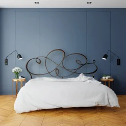 Viadurini Night Design Schmiedeeisen Doppelbetten-Doppelbett mit massivem Eisenkopfteil, hergestellt in Italien – Nebbia