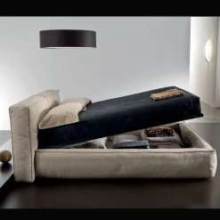 Viadurini Night Design Polsterbetten-Doppelbett mit optionalem Lattenrost und Stauraumelement Made in Italy - Ribelle