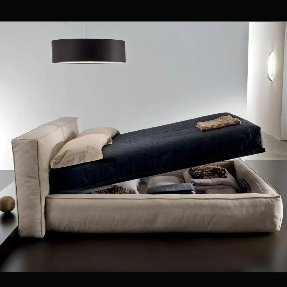 Viadurini Night Design Polsterbetten-Doppelbett mit optionalem Lattenrost und Stauraumelement Made in Italy - Ribelle