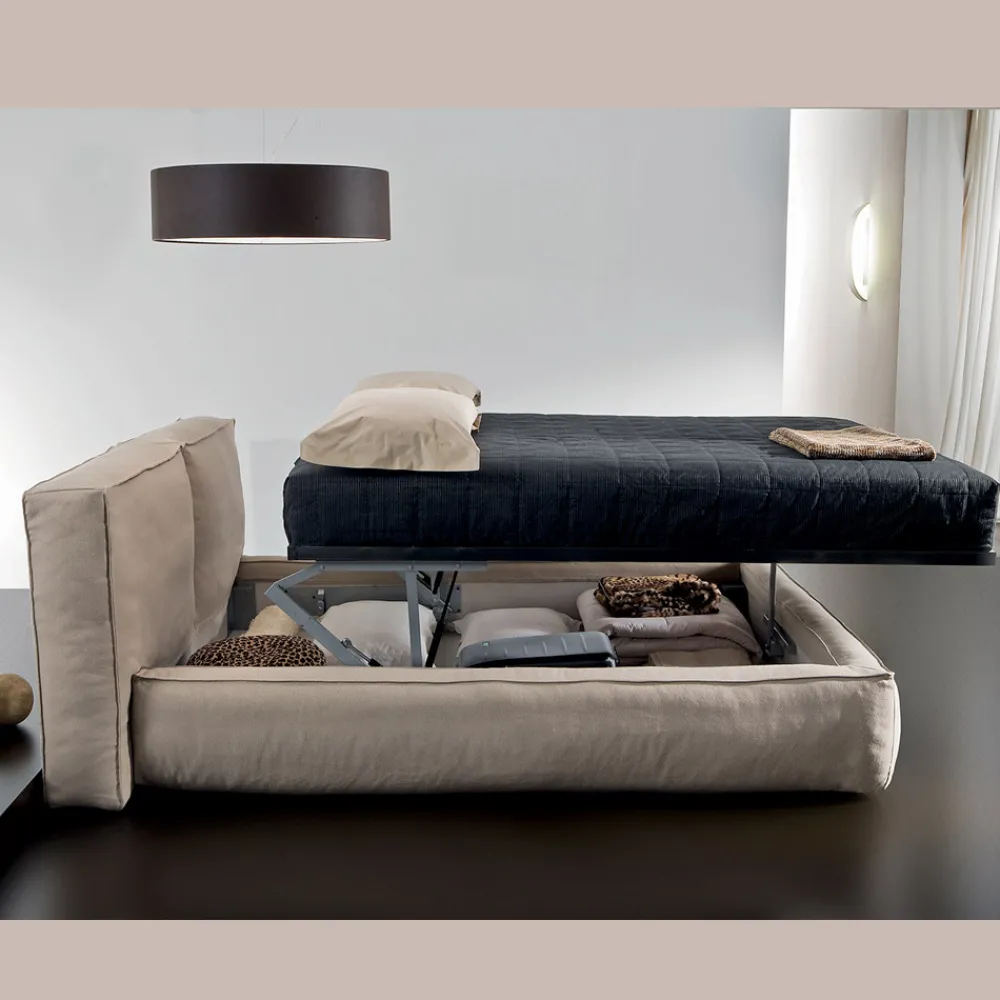 Viadurini Night Design Polsterbetten-Doppelbett mit optionalem Lattenrost und Stauraumelement Made in Italy - Ribelle