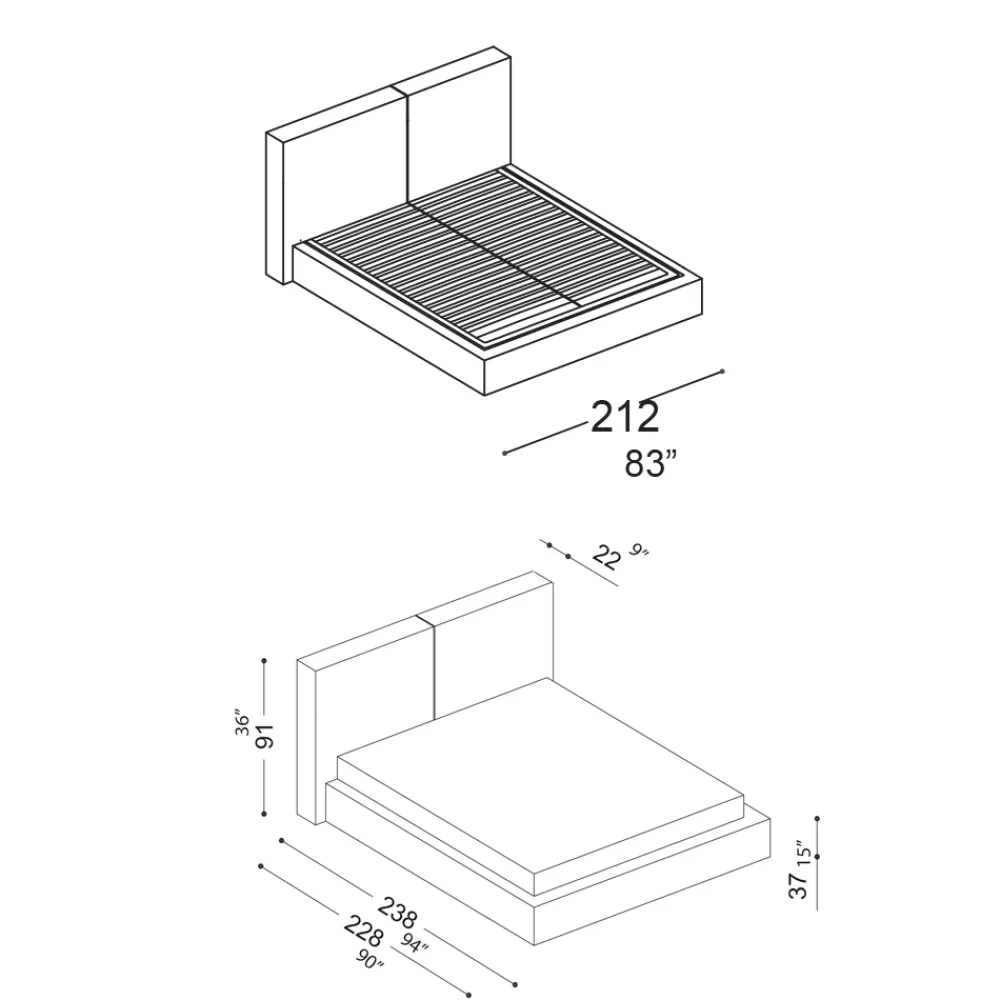 Viadurini Night Design Polsterbetten-Doppelbett mit optionalem Lattenrost und Stauraumelement Made in Italy - Ribelle