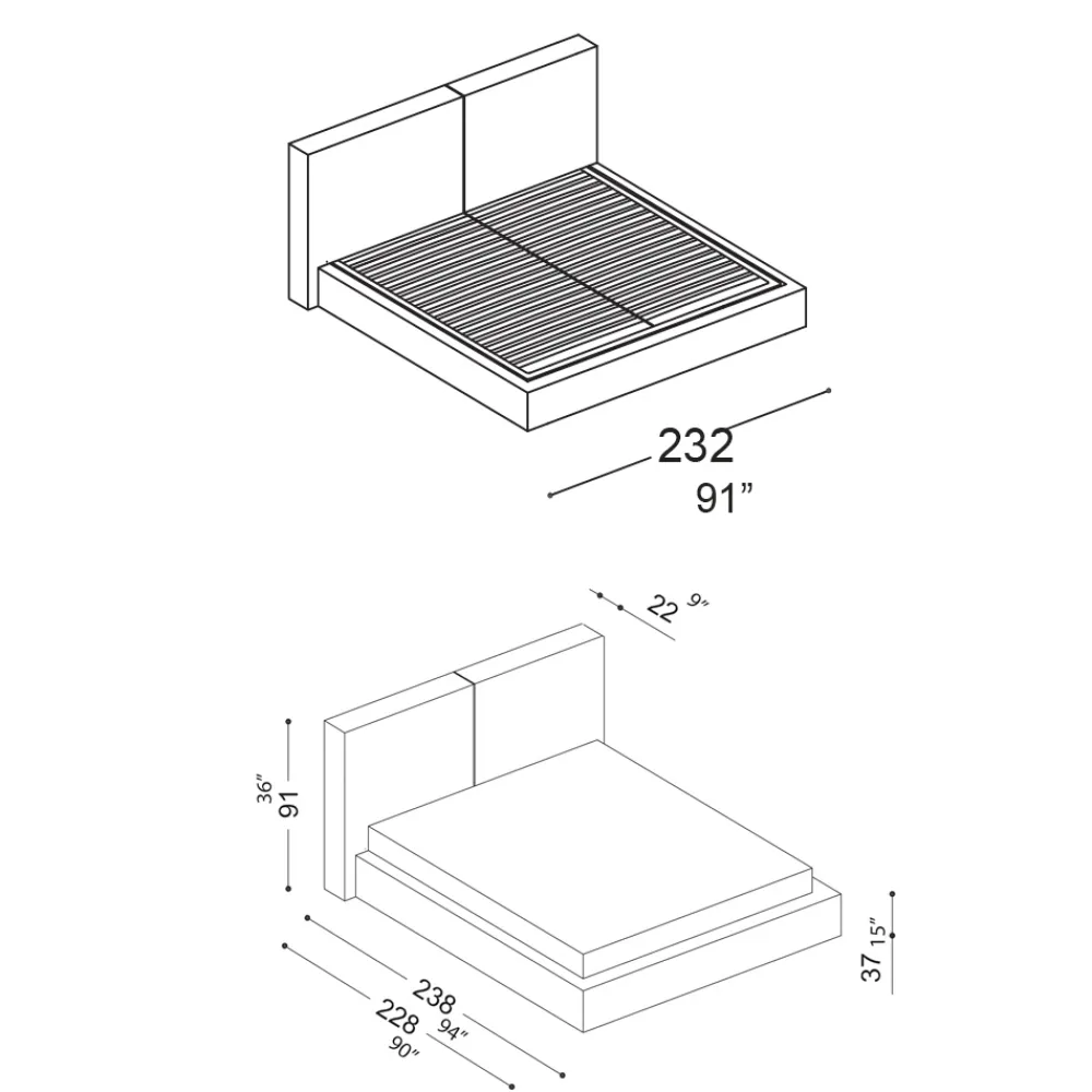 Viadurini Night Design Polsterbetten-Doppelbett mit optionalem Lattenrost und Stauraumelement Made in Italy - Ribelle