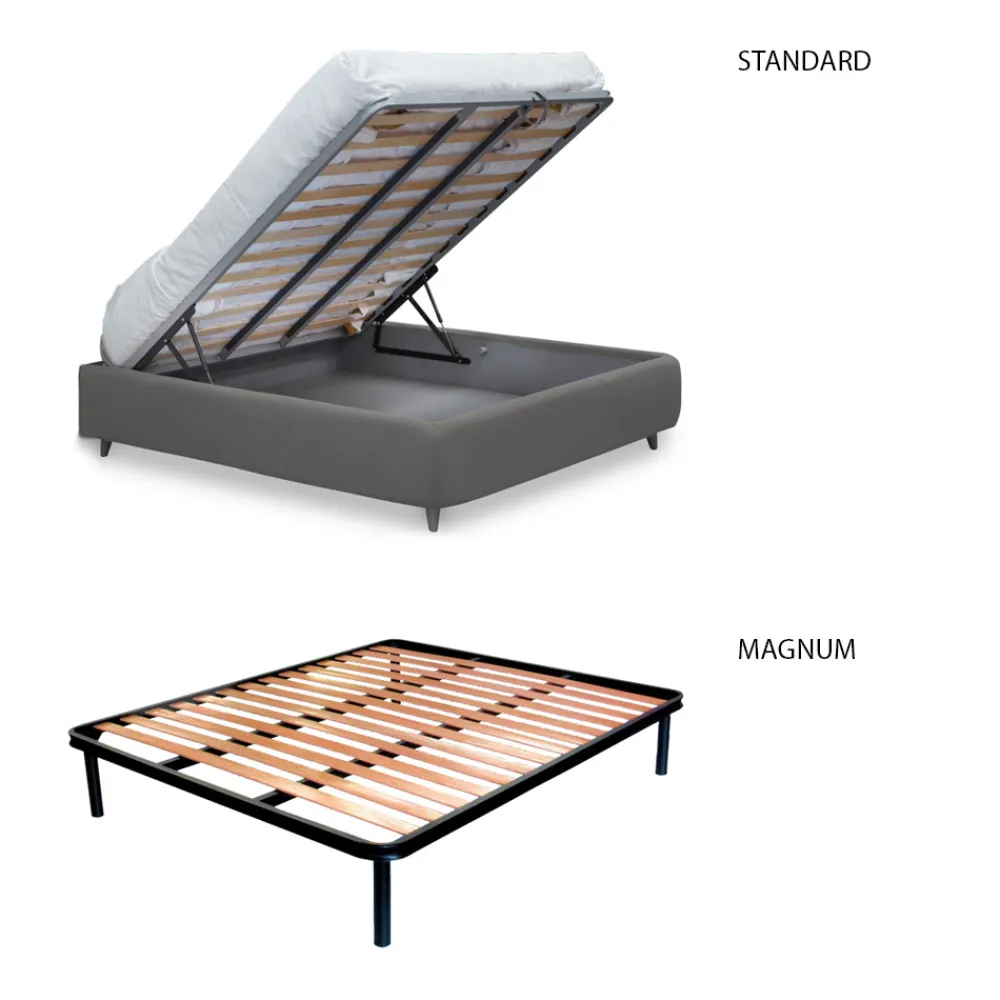 Viadurini Night Design Polsterbetten-Doppelbett mit optionalem Stauraum und Füßen, hergestellt in Italien – Birba