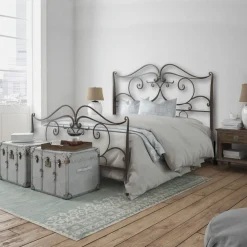 Viadurini Night Design Schmiedeeisen Doppelbetten-Doppelbett mit passendem Fußteil aus Eisen, hergestellt in Italien – Penny