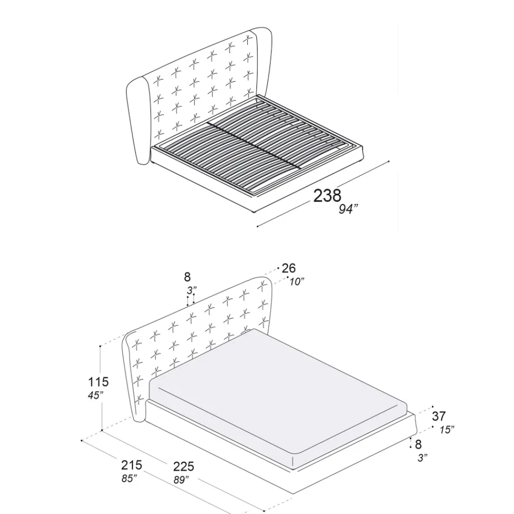 Viadurini Night Design Polsterbetten-Doppelbett mit Polsterung aus Polyurethanschaum Made in Italy - Capriccio