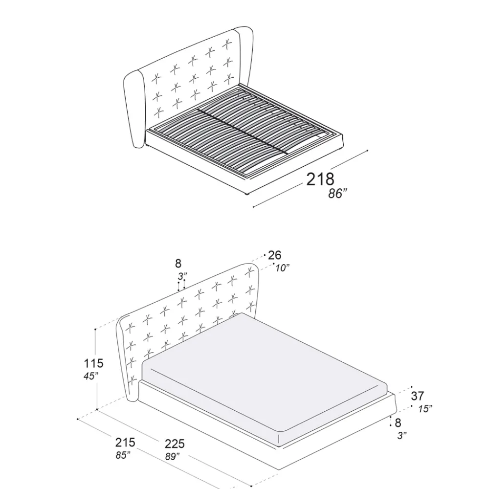 Viadurini Night Design Polsterbetten-Doppelbett mit Polsterung aus Polyurethanschaum Made in Italy - Capriccio