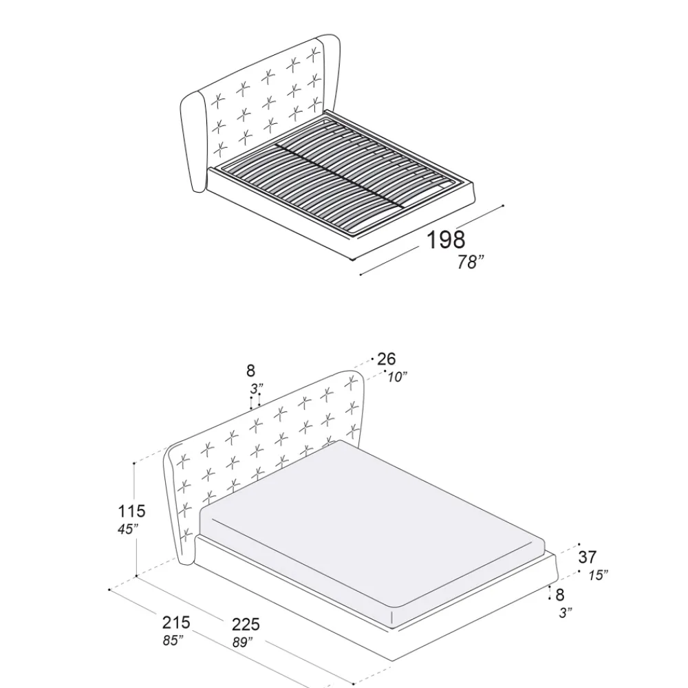 Viadurini Night Design Polsterbetten-Doppelbett mit Polsterung aus Polyurethanschaum Made in Italy - Capriccio