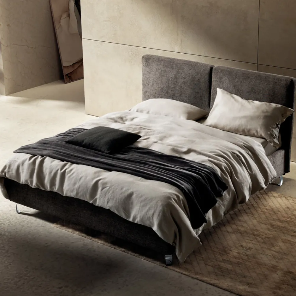 Viadurini Night Design Polsterbetten-Doppelbett 160x190 mit einteiligem Kopfteil, geteilt in 2 Teile - Ernesto