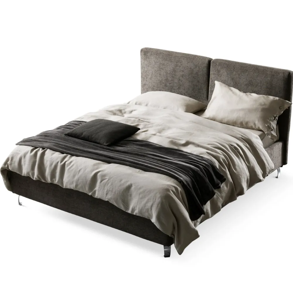 Viadurini Night Design Polsterbetten-Doppelbett 160x190 mit einteiligem Kopfteil, geteilt in 2 Teile - Ernesto