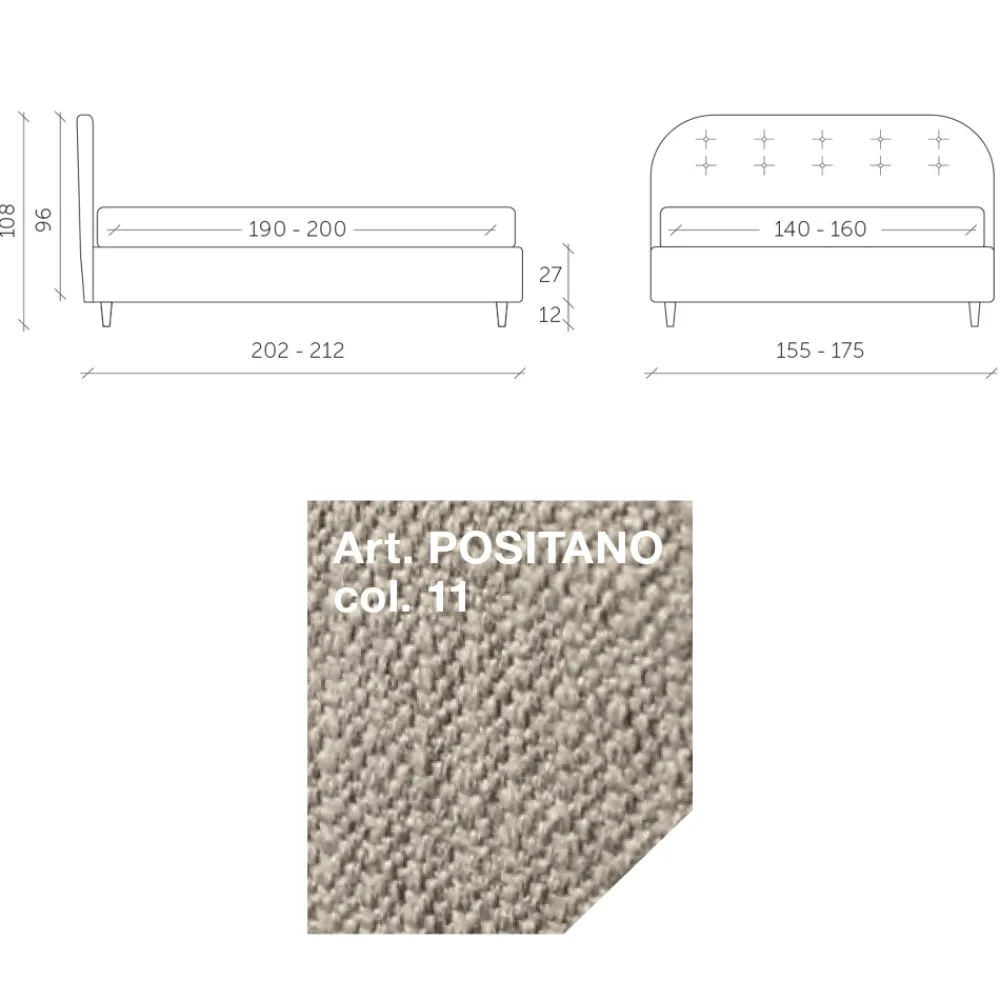 Viadurini Night Design Polsterbetten-Doppelbett 160x190 mit geschwungenen Linien und Knöpfen Made in Italy - Oriente