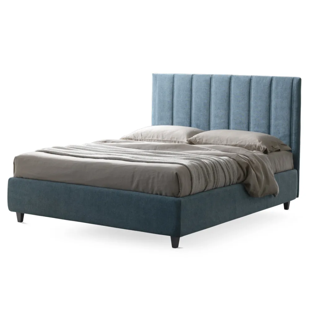 Viadurini Night Design Polsterbetten-Doppelbett 160x190 mit Steppung mit breiten vertikalen Streifen - Refuge