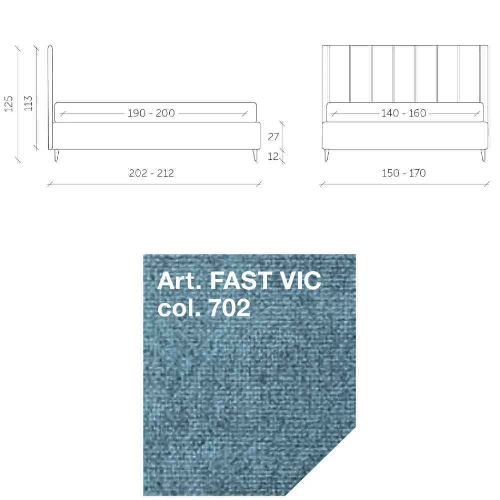 Viadurini Night Design Polsterbetten-Doppelbett 160x190 mit Steppung mit breiten vertikalen Streifen - Refuge