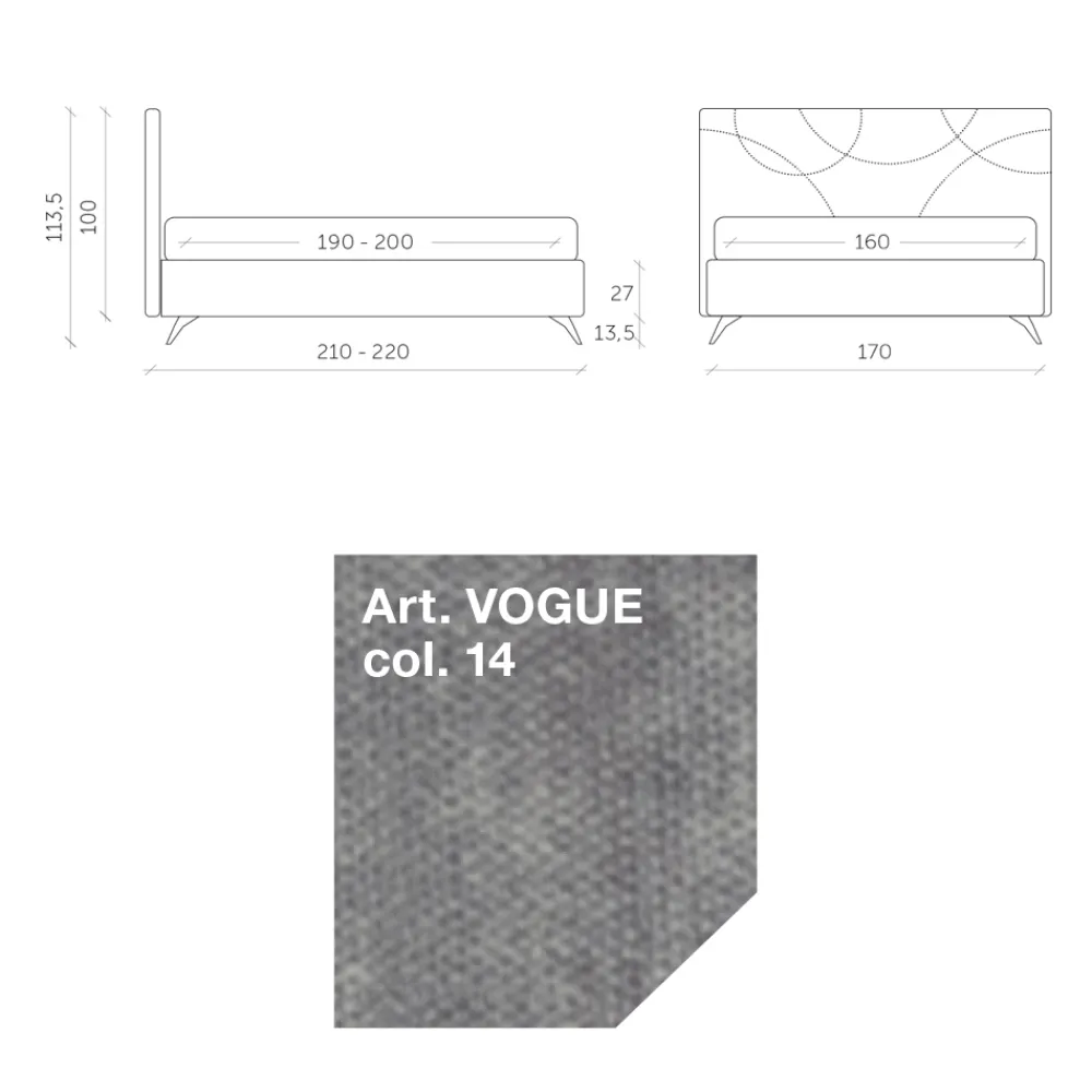 Viadurini Night Design Polsterbetten-Doppelbett 160x190 mit Steppung aus Querbögen - Sonnenblume