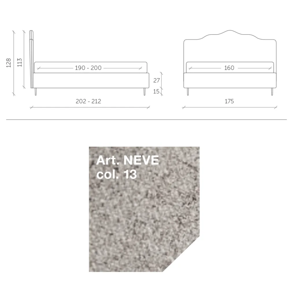 Viadurini Night Design Polsterbetten-Doppelbett 160x190 mit umlaufendem Rüschenkopfteil Made in Italy - Rest