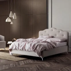 Viadurini Night Design Polsterbetten-Doppelbett 160x190 mit umlaufendem Rüschenkopfteil und Knöpfen - Rest